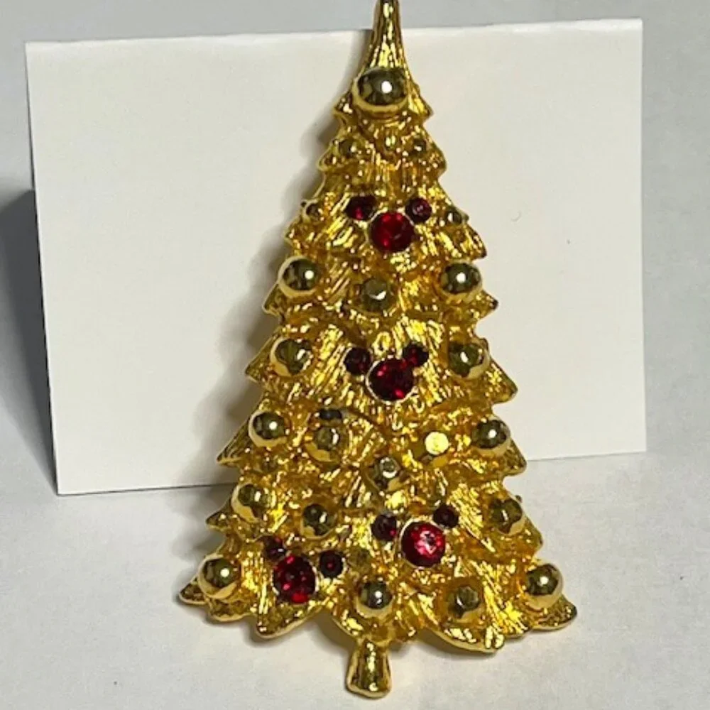 VTG Walt Disney 3D Christmas Tree Gold Tone Mickey Mouse Pin Brooch 1.5